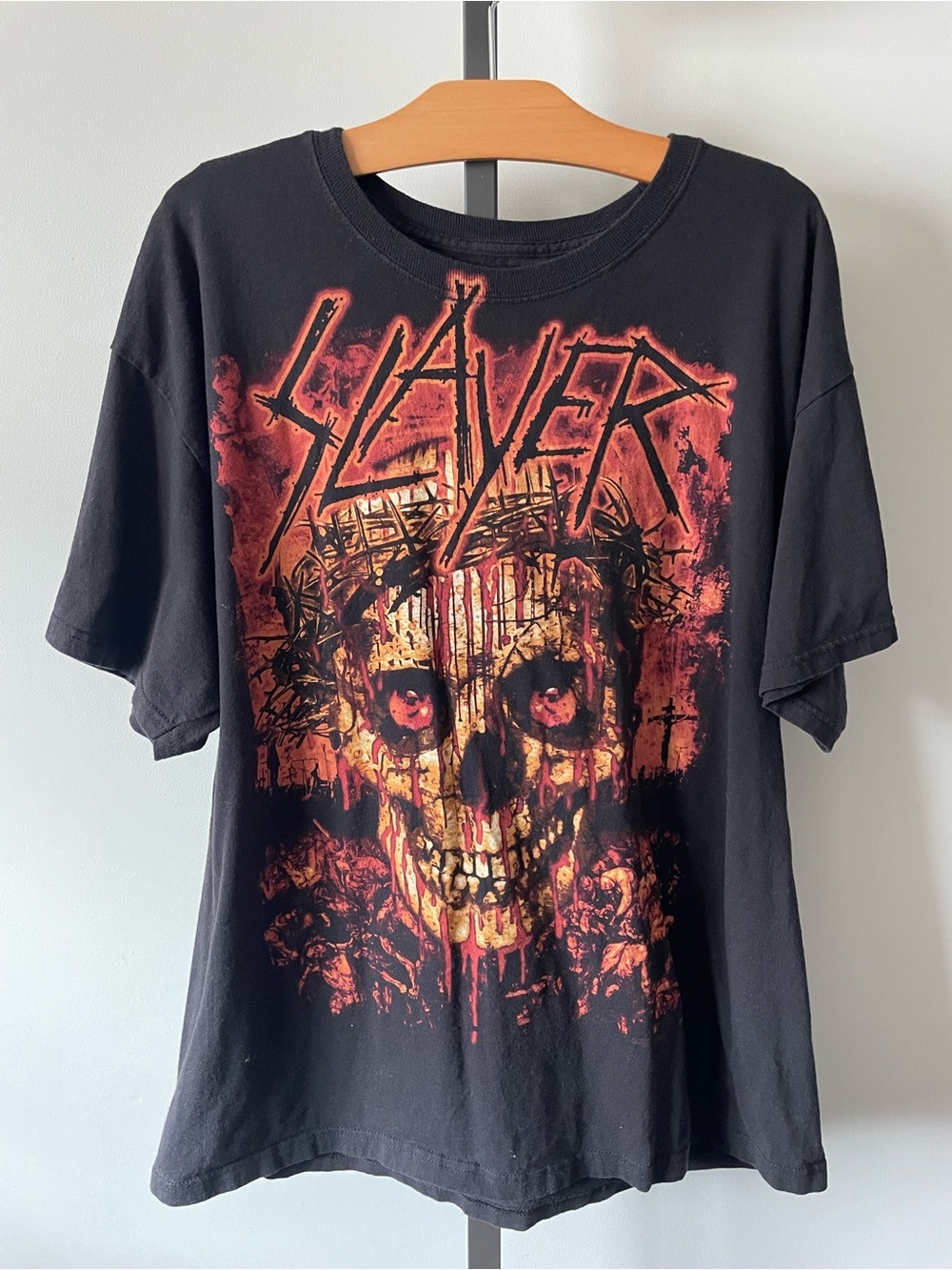 Slayer Band Tee Shirt Graphic Skull Crown of Thorns Black XL Hanes Heavyweight